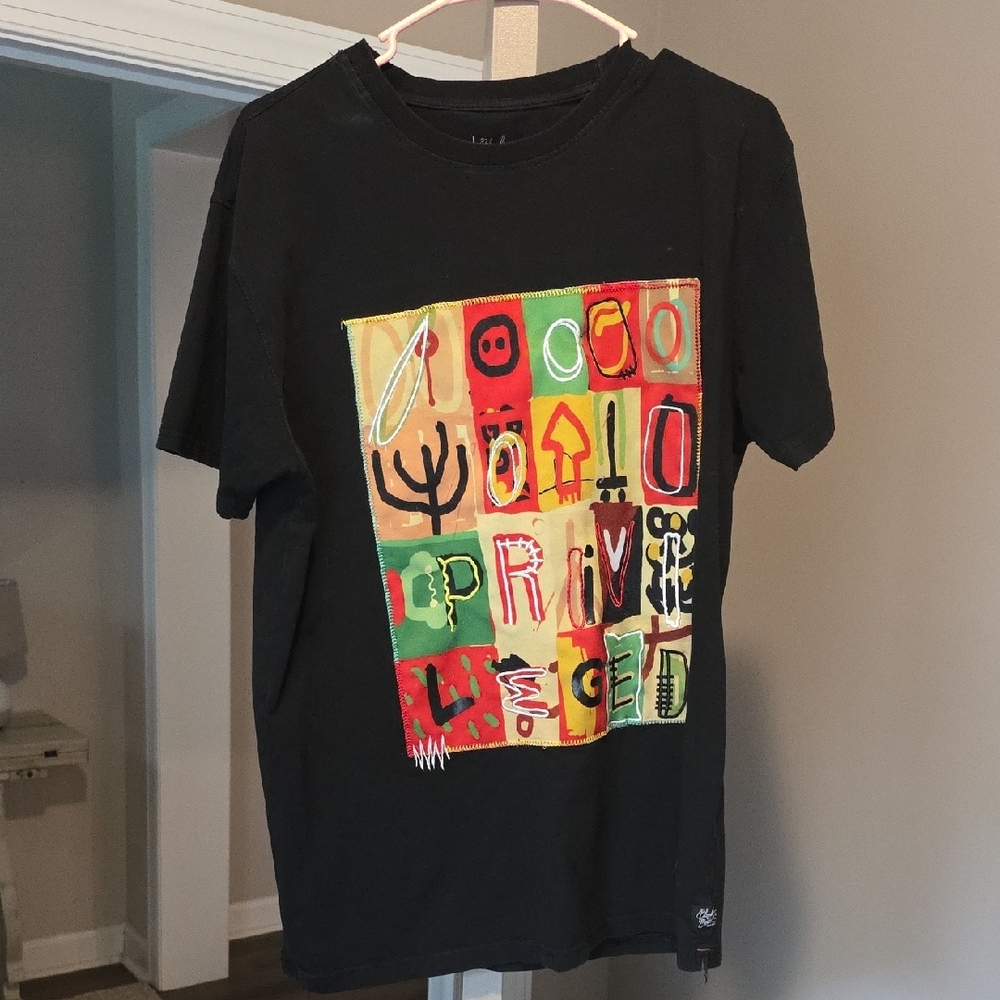 Black Short Sleeve Tee with Vibrant Graphic Design